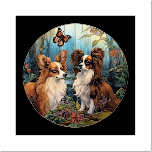 papillon dogs ,wild flower , cute buterflly Posters and Art